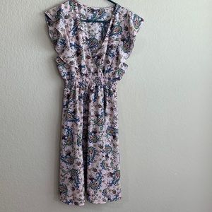 Women’s Pink Paisley Print Dress with Ruffle Sleeves Size S